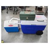Coolers and tackle boxes and contents