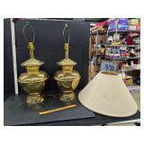 Pair of brass lamps with shades