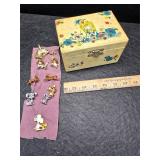 Music box and pins Music box and pins