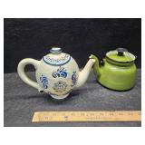 Enamel teapot and cast iron door stop