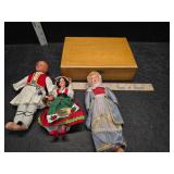 Dolls, box and contents