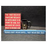 US Army mug and signs