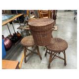 Wicker stools and basket