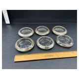 6 sterling silver and glass coasters