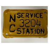 Rare NC service station tag. 1930ï¿½s-40ï¿½s