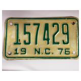 1976 NC motorcycle license plate tag