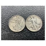2 walking Liberty half dollars