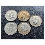5 Kennedy half dollars 40% silver