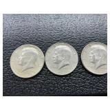 3 Kennedy silver half dollars