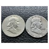 2 Franklin silver half dollars