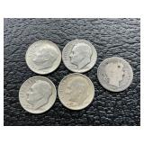 4 Kennedy silver dimes 1 Barber