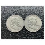 2 Franklin silver half dollars