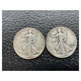 2 walking Liberty half dollars
