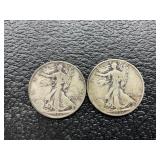 2 walking Liberty half dollars