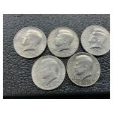 5 Kennedy half dollars