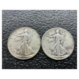 2 walking Liberty half dollars