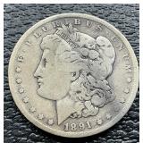 1891 Morgan silver dollar