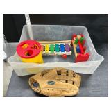 Vintage toys and glove