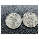 2 walking Liberty half dollars