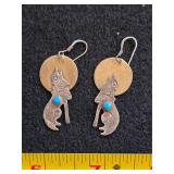 Native American silver & brass wolf earrings