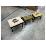 3 vintage foot stools