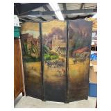 Vintage oil on canvas room divider 66ï¿½ wide 75ï¿½