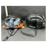 2 motorcycle helmets