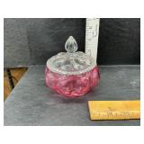 Fenton cranberry glass powder jar clear lid