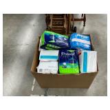 Box of diapers and pads