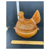 Vintage California pottery hen on nest