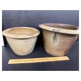 2 antique milk crocks both have damage