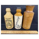 3 antique potter stoneware beer bottles
