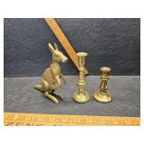 Brass kangaroo and candle holders