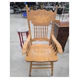 Oak press back arm chair
