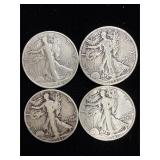 4 walking liberty silver half dollars