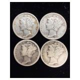 4 silver mercury dimes
