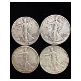 4 walking liberty silver half dollars