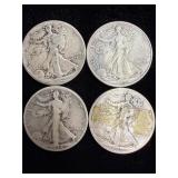 4 walking liberty silver half dollars