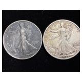 2 walking liberty silver half dollars