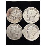 4 silver mercury dimes