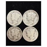 4 silver mercury dimes