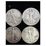4 walking liberty silver half dollars