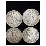 4 walking liberty silver half dollars