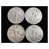 4 walking liberty silver half dollars