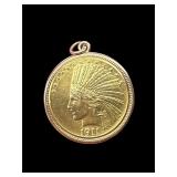 1911 U.S. Indian head $10 gold coin in 18kt bezel