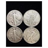 4 walking liberty silver half dollars