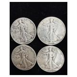 4 walking liberty silver half dollars