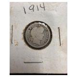 1914 D silver barber dime