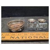 Serling silver Bottle coaster inkwells some damage