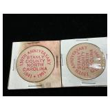 2 150th Anniversary Stanly county wooden nickels